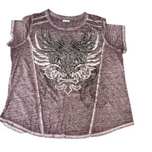 Maurices Purple Graphic Short-Sleeve Tee With Rhinestone Accents Size 2XL Cotton